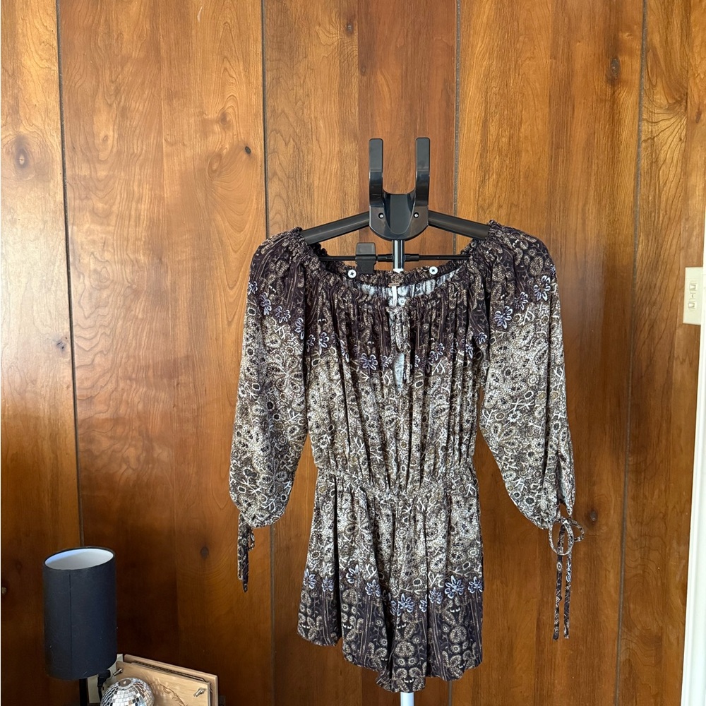 Free People Brown Paisley Off-Shoulder Romper